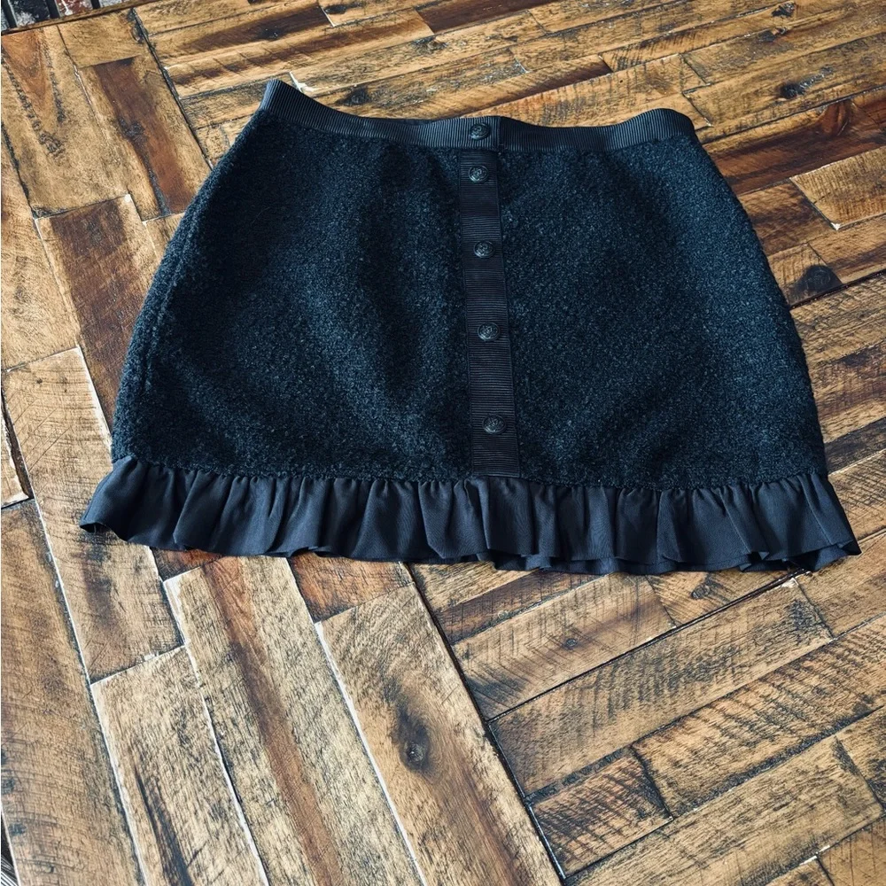 LOFT Black Bubble Mini Skirt with Ruffled Hem - Picture 2 of 7